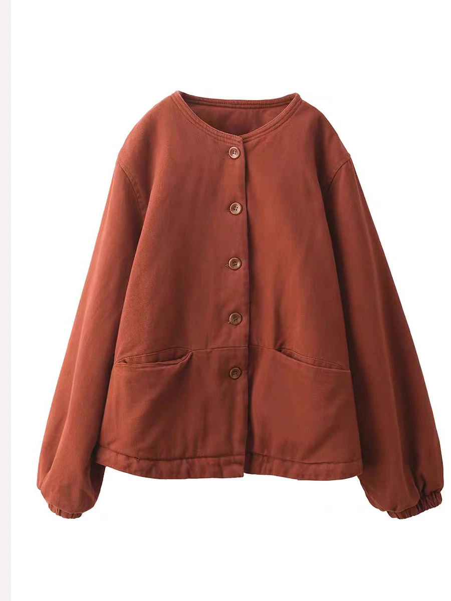 

Loose Fit Pure Cotton Jaet Women's Warm Soft Comfortable Cotton Coat with Filling Tead Collar Thiened Long Sve Coat