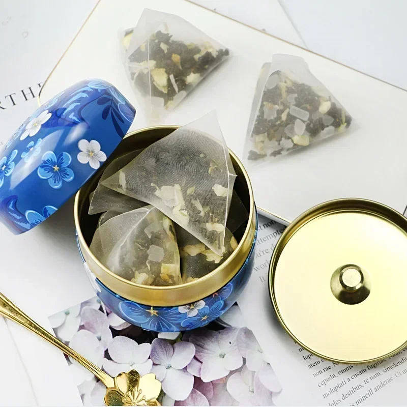 Portable Round Tea Box Flower Printed Metal Jars Universal Tea Storage Sealed Container Tinplate Tea Can Household Supplies