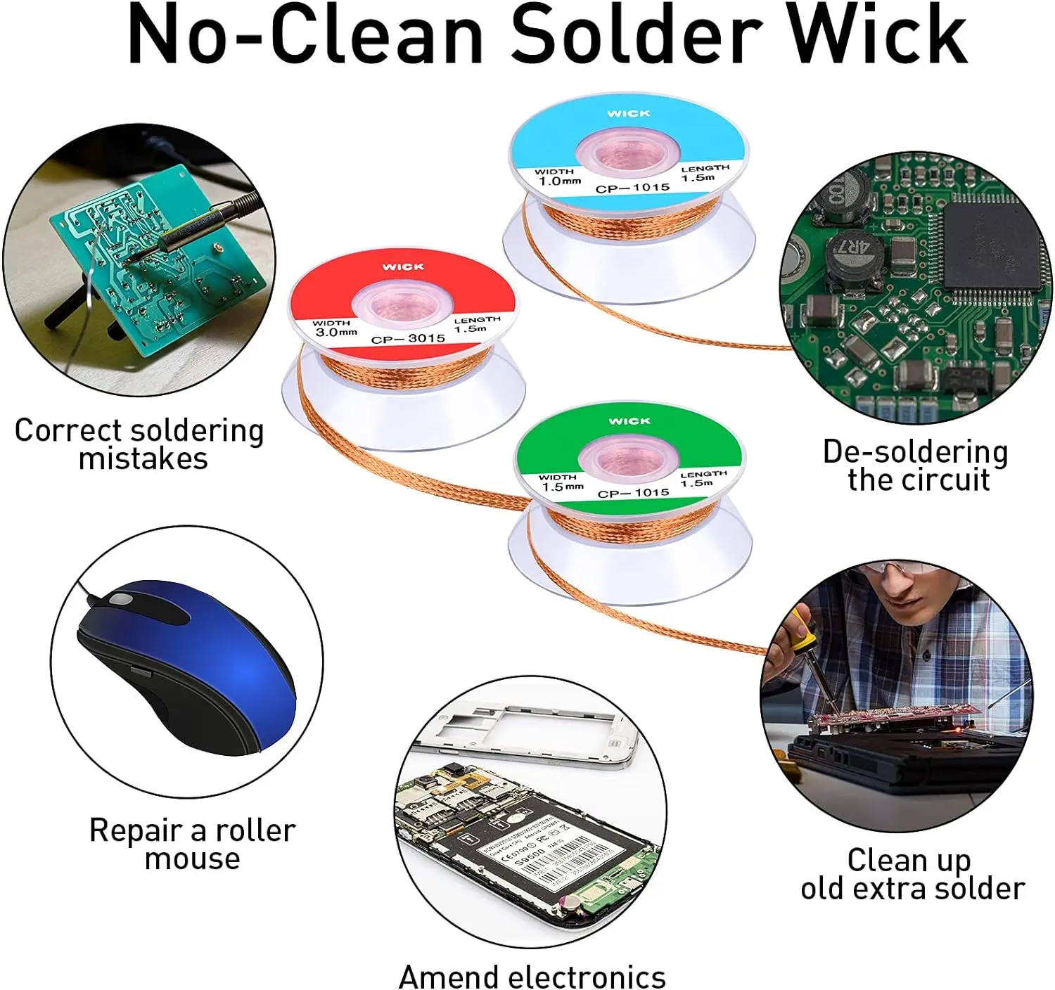 Desoldering Mesh Braid Tape Copper Welding Solder Remover 1~4mm Wire Soldering Wick Tin Lead Cord Flux BGA Repair Tool