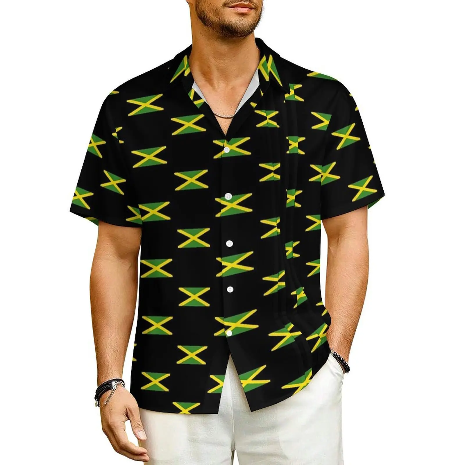 Hawaiian Shirt Beach Jamaican Flag Blouses Jamaica Fashion Elegant Casual Shirts Men Short Sleeve Fashion Oversized Clothes