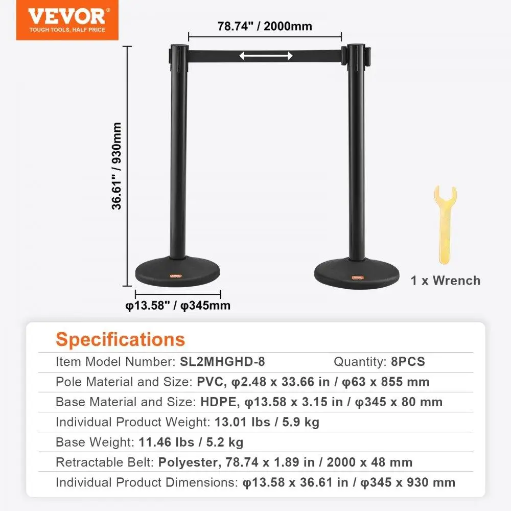Crowd Control Stanchions 8-Pack with 4PCS 6.5FT Black Retractable Belts Plastic Queue Posts for airport Exhibition