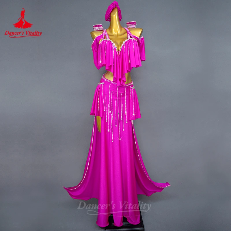 

Belly Dance Costume for Women's Customized Senior AB Stones Bra+Sexy Tassel Long Skirt Set Oriental Dance Competition Clothing