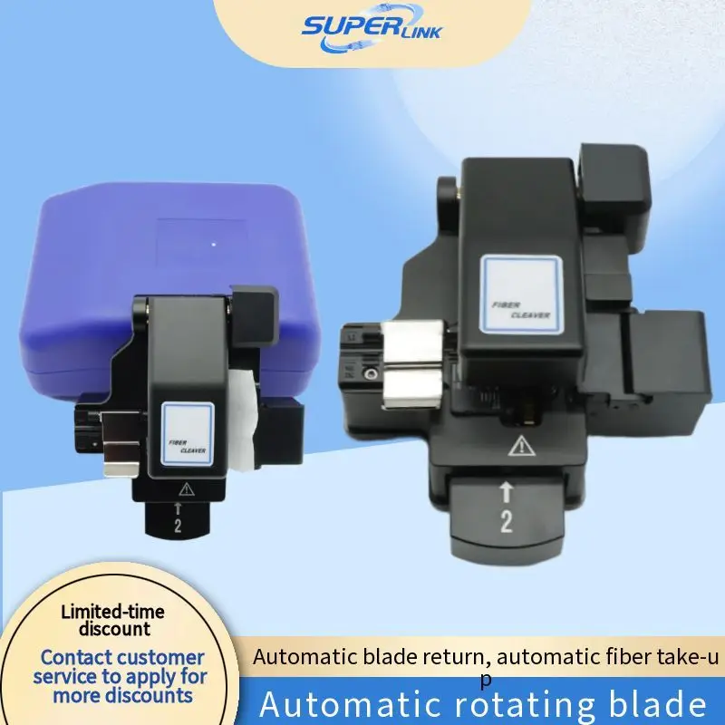 

Fiber cleaver with automatic blade return and automatic fiber optic take-up functions, high-precision fiber optic fusion splice