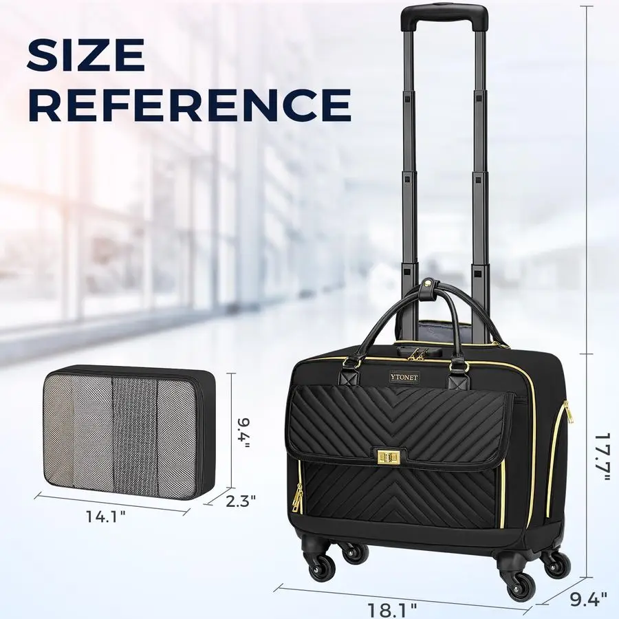 Bolsa para portátil con ruedas, maletín con ruedas para mujer con 4 ruedas giratorias, maletín de 17,3 pulgadas para mujer con cerradura y cubo de embalaje,