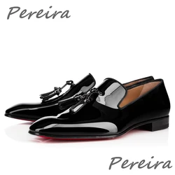 Fashion Tassel Men's Formal Shoes Square Toe Patent Leather Low Heel Derbies Summer New Wedding Party Banquet Male Casual Shoes