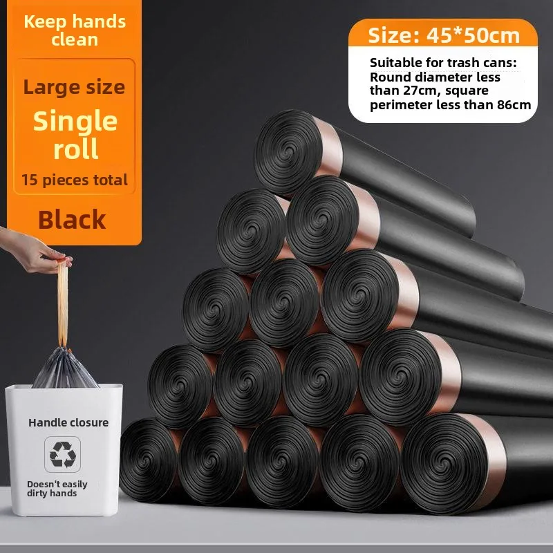 Thickened Handheld Plastic Garbage Bags Office Affordable Black Large Size Drawstring Trash Bags Home Use Dormitory