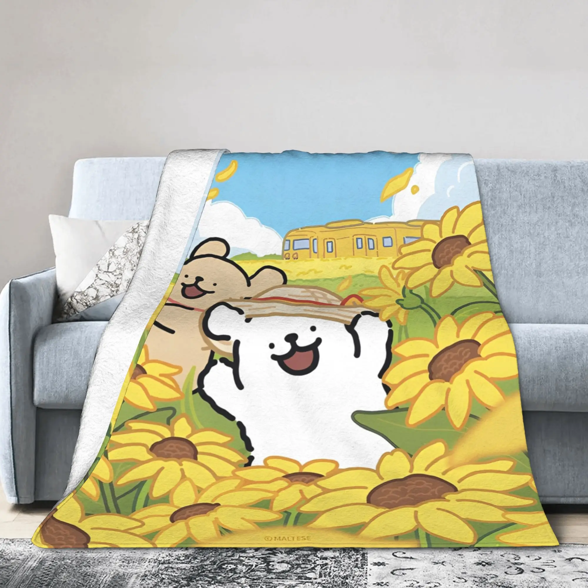 

Maltese Golden Kawaill Couple Line Dogs Blanket Fleece Relax Soft Throw Blanket for Home Bedspread