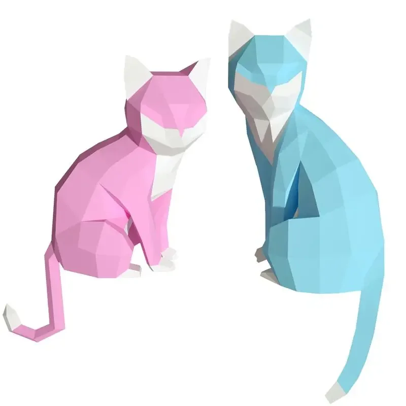 1 Pair Lovers Cat Animal Decor Home Origami Pink Low Poly Paper Model,3D Papercraft Art,Handmade DIY Teens Adult Craft RTY201