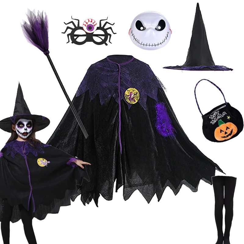 Girls Purple Bat Dress Kids Fancy Cosplay Vampire Demon Costume Halloween Pumpkin Clothes Carnival Party Gifts Dress Up Gown