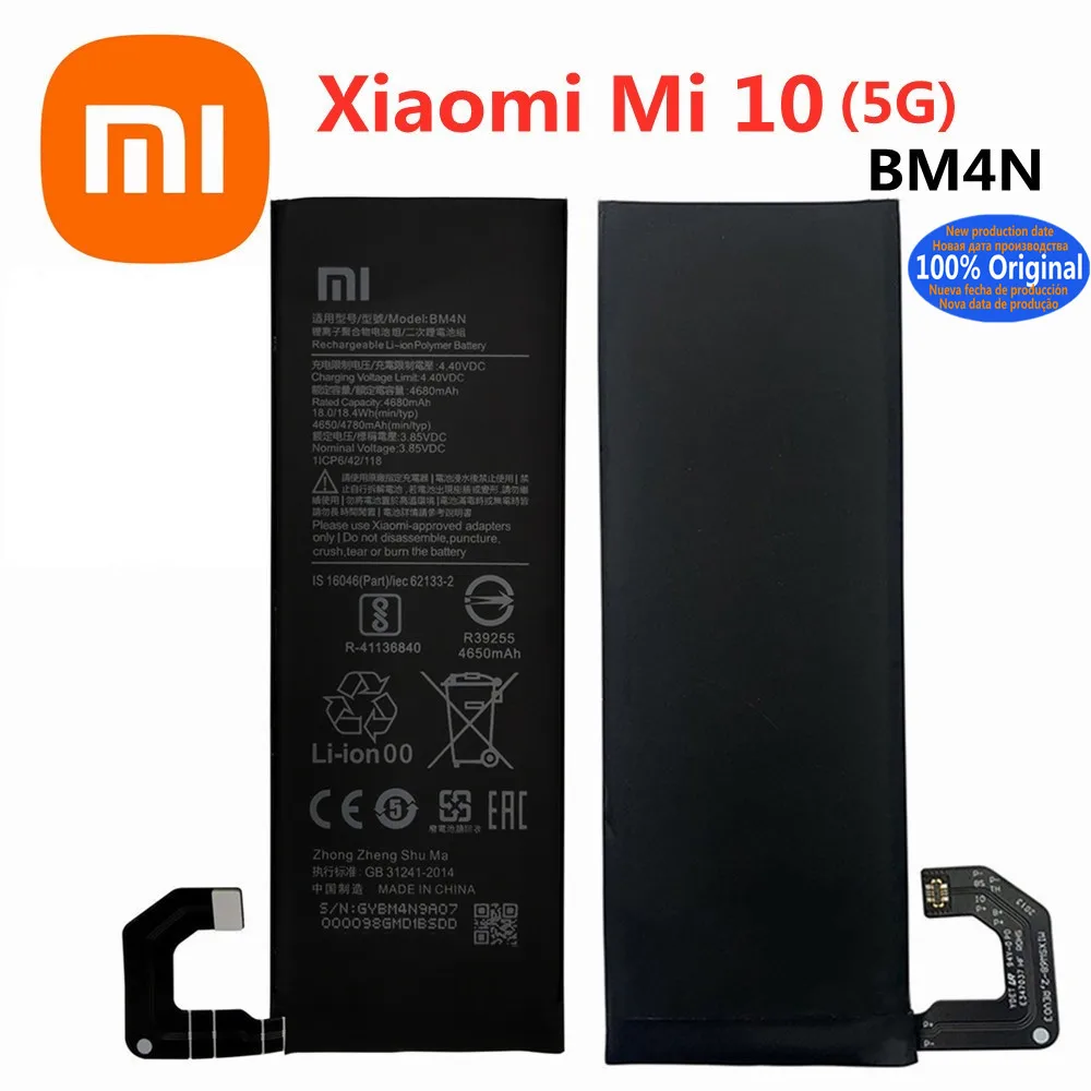 

New 100% xiao mi Original Phone Battery BM4N For Xiaomi Mi 10 Mi10 5G 4780mAh Replacement Bateria Batteries Fast Shipping