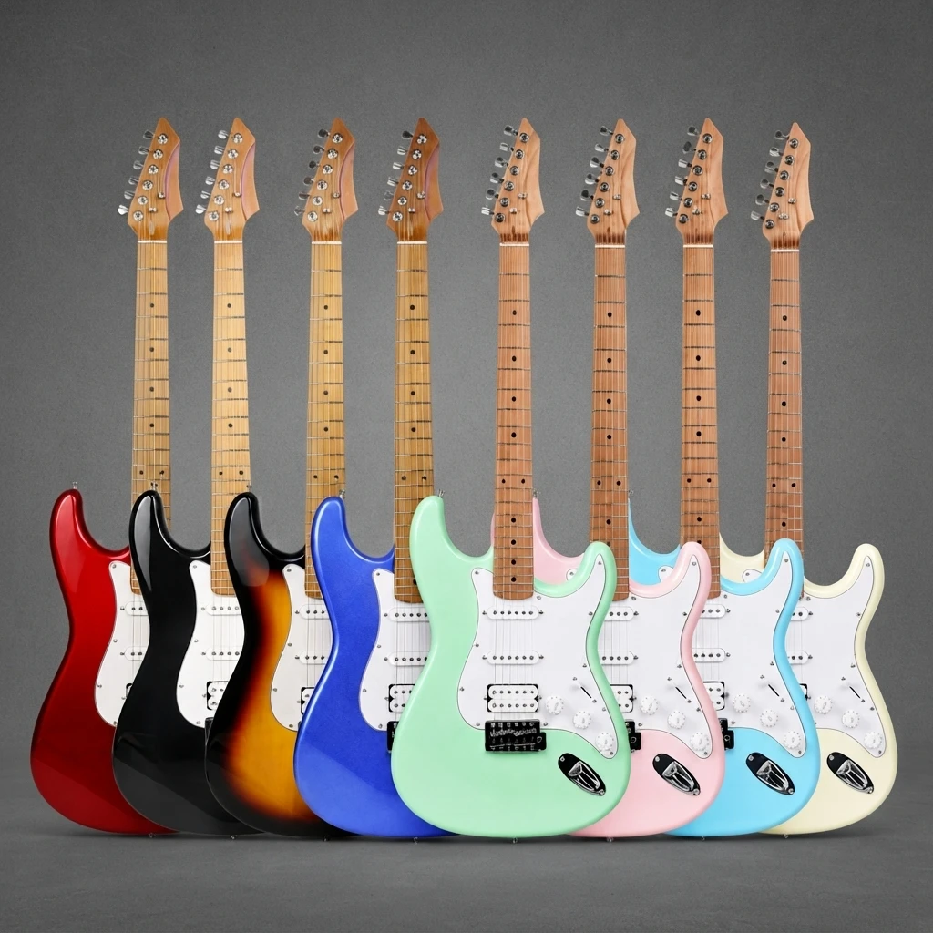ST Style Guitar Starter Kit, HSS Pickup, Metal Rock, with Amp Cable Strap Picks Tremolo Arm, Full Accessories for Beginners