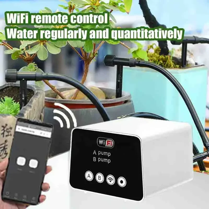 WiFi Smart Double Pump Irrigation Timer, Adjustable Automatic Drip Watering Controller System for Garden Plant Irrigation