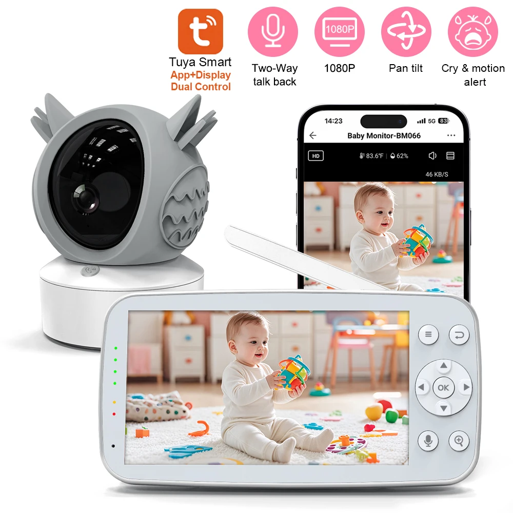 5 Inch Baby Monitor Camera with Video and Audio 1080P HD Night Vision 2 Way Talk Crying Detection Wireless Baby Pet Monitors