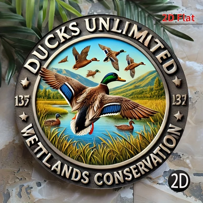 لافتة ألومنيوم دائرية - موضوع Duck Infinity، نمط ميدالية عتيقة، مثالية للاستخدام الخارجي، المزرعة، بيت البط وديكور المزرعة - 2D #4