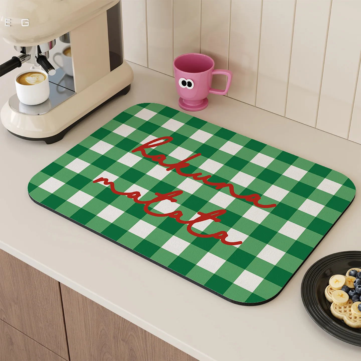 VIKAMA green gingham red handwriting easy clean kitchen mat vintage american retro plaid kitchen countertop absorbent mat