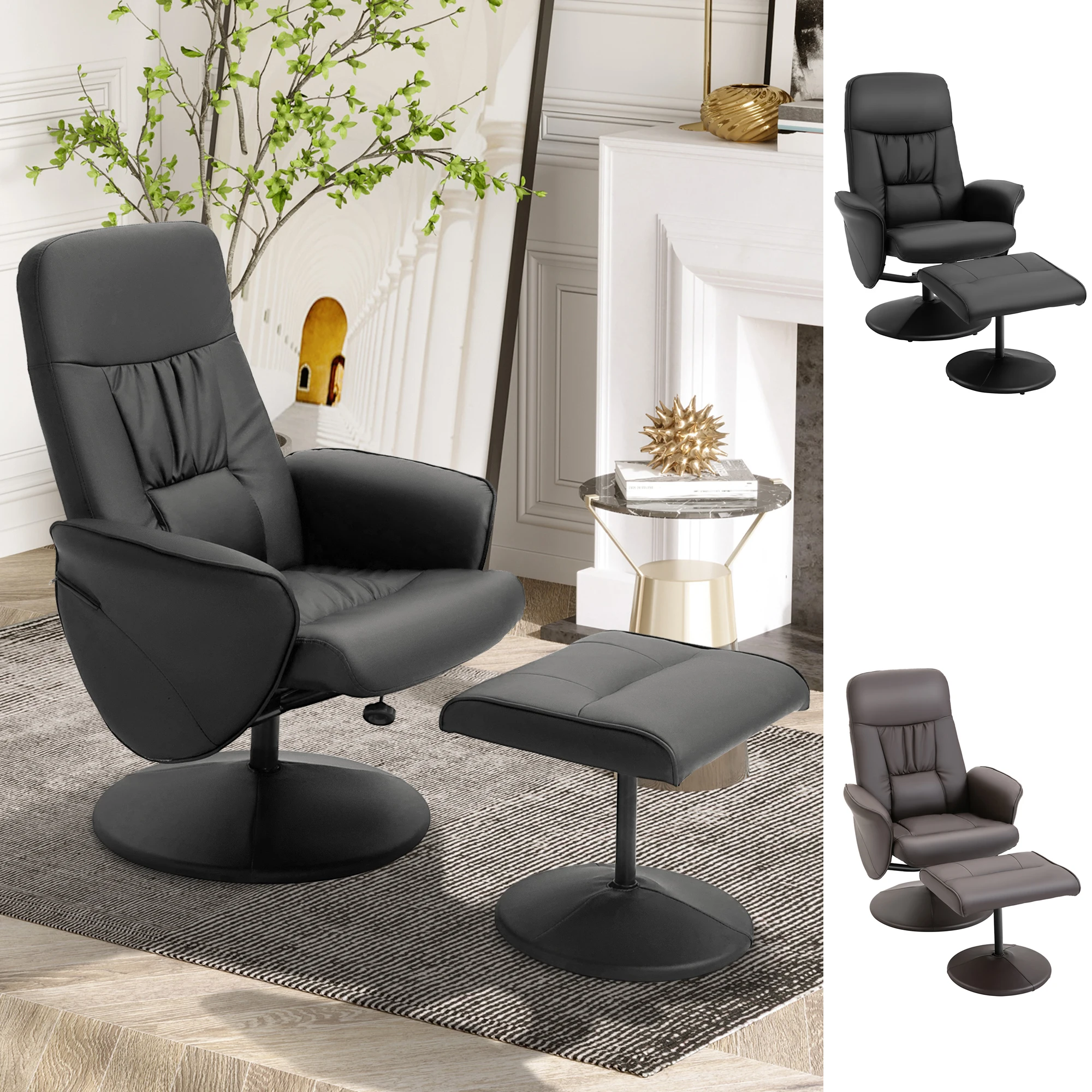 HOMCOM living chair with ottoman footrest upholstered PU 76x81x101 cm black