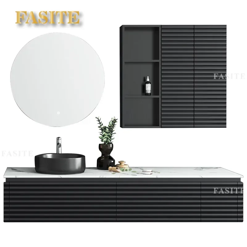 For French Standard Bathroom Cabinet Combination with Washbasin and Smart Mirror Cabinet Pearlescent Finish Modern Vanity