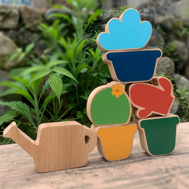 

Children Wooden Potted Plants Stacking High Toys Large Balance Building Block Toys Kids Montessori Early Educational Puzzle Toys