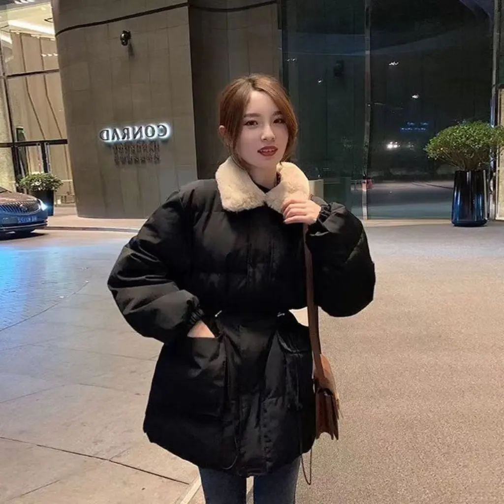 

Korean Style Women's Loose Cotton Outwear Mid-Length Waist down Trendy Ins Hong Kong Style New Off-Season Clearance