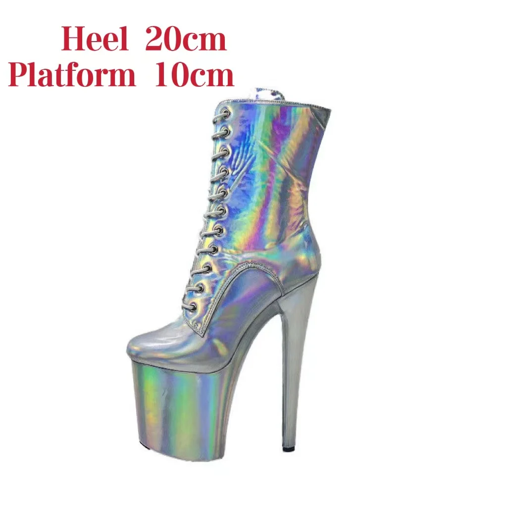 SEEKMATE SPACE  20CM High heel pand 10CM Water Table Laser Sexy Fashion Colorful Bright Leather Short Boots Round Head Spot Date