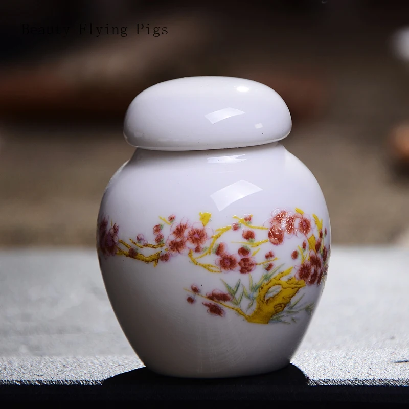 Retro Mini Tea Pot Ceramic Medicinal Small Porcelain Bottle Portable Blush Lipstick Cosmetic Tea Powder Paste Storage Box
