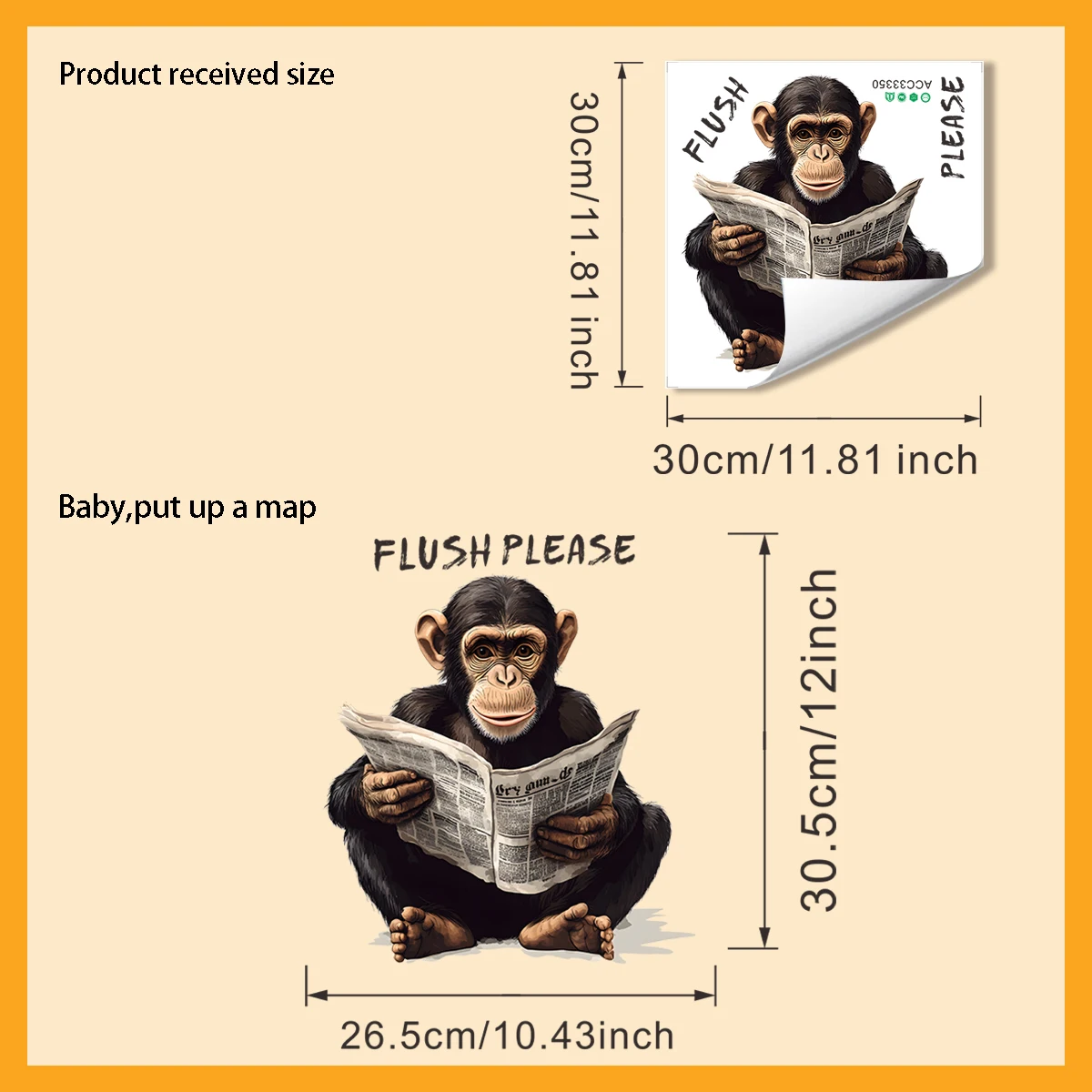 ملصق مرحاض لقراءة صحيفة الشمبانزي المضحكة والمبتكرة، ملصق "دافق يرجى" ذاتي اللصق لتزيين مرحاض الحمام
