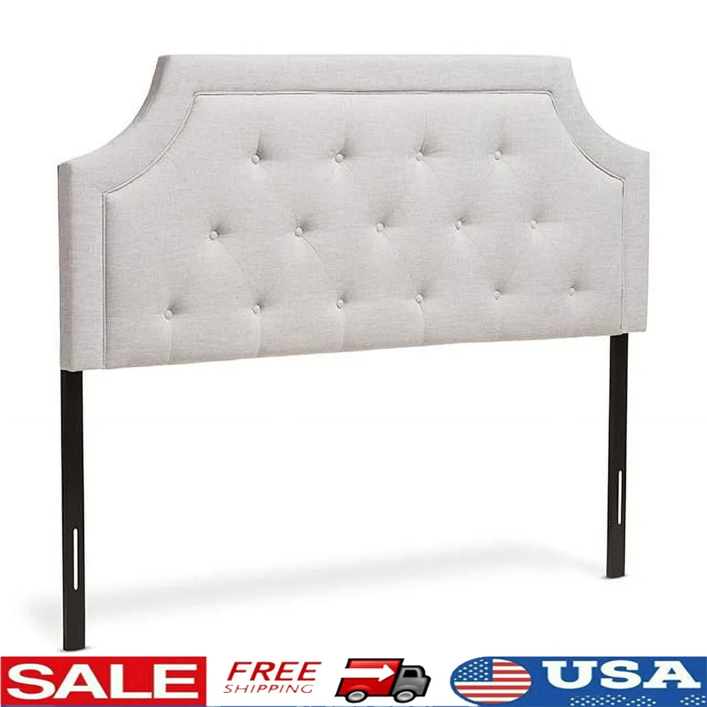 

Modern King Size Upholstered Headboard with Button Tufting Adjustable Wood Posts Soft Foam Padding Bed Frame Assembly Required