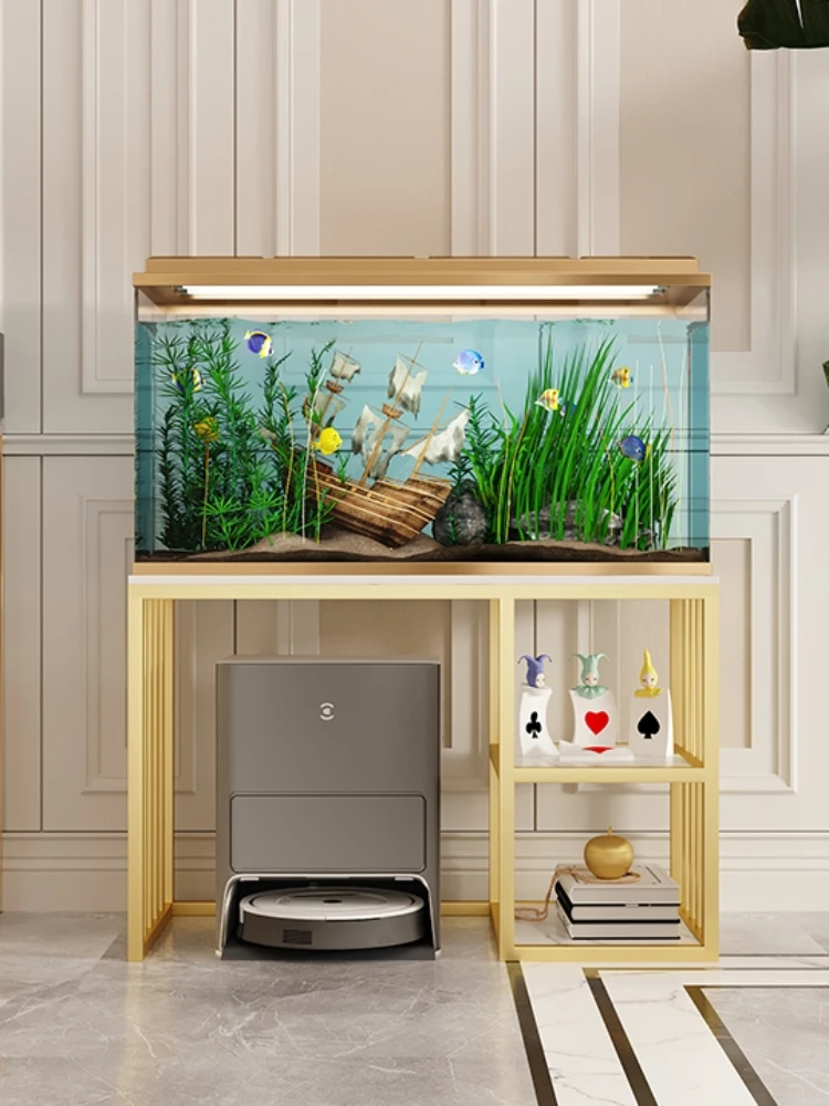 Light Luxury Stone Plate Fish Tank Rack Iron Storage Rack Sofa Side Table Water Dispenser Rack Base1