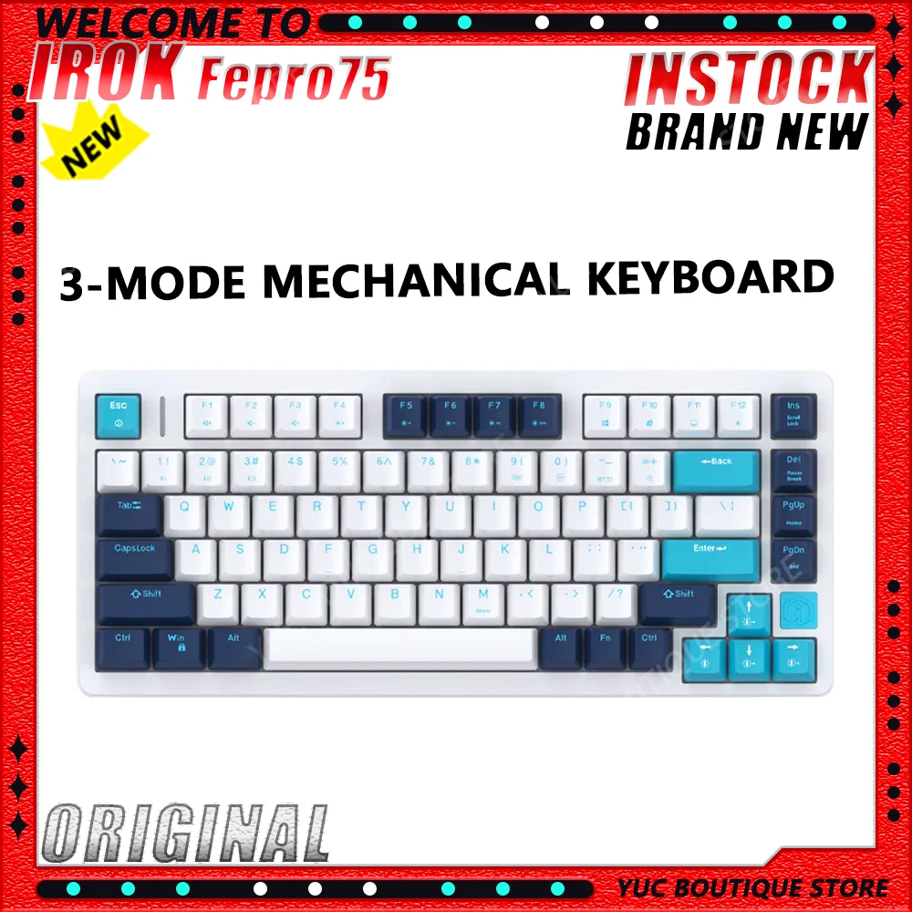 

NEW IROK Fepro75 Wireless Gaming Mechanical Keyboard 3-Mode Full Key Hot Swappable Three Layer Silencing Structure RGB Keyboard