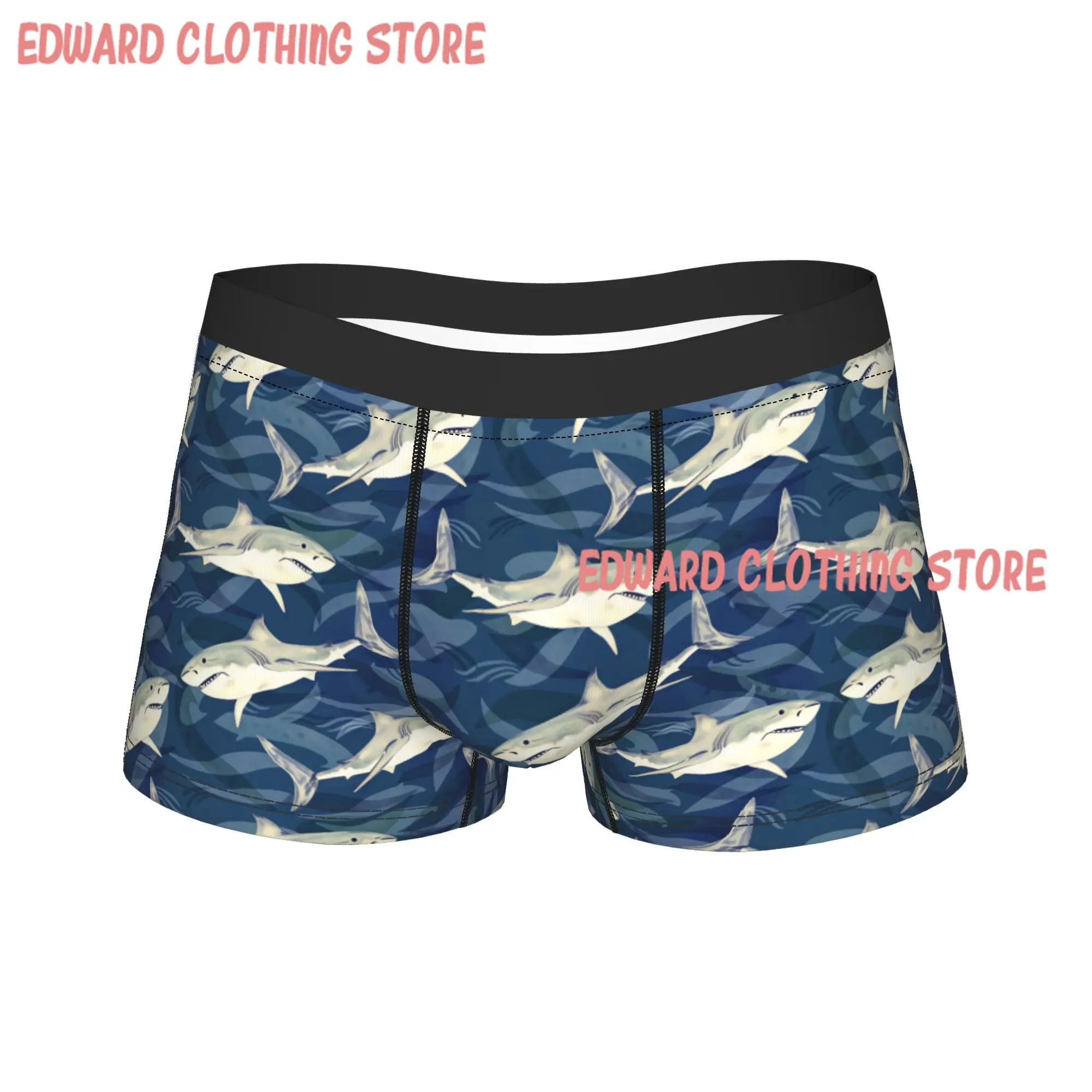 White shark hand painted watercolor illustration Underwear  Male Panties Printed Funny Boxershorts Trenky Shorts Briefs Big Size