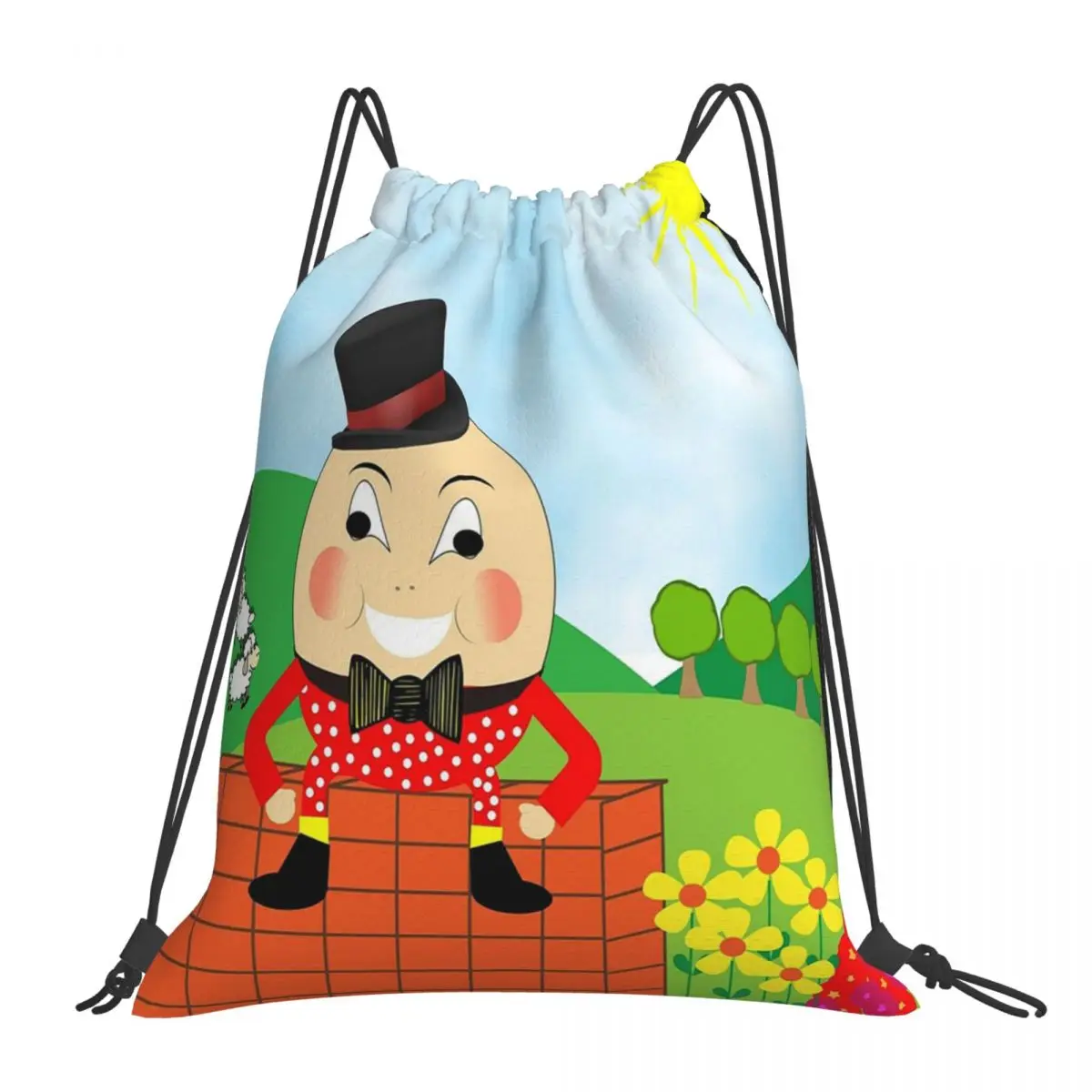 Sac à dos à thème mignon Humpty Dumpty pour enfants, sacs à cordon de proximité, sac de sport à poches groupées, sac à livres pour hommes et femmes