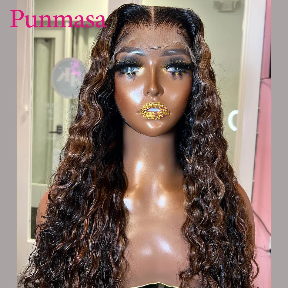 Punmasa 13x4 Lace Front Human Hair Wig 4/27 Highlight Omber Remy Curly Wave Glueless 13x6 Transparent Lace Frontal Wig 200%