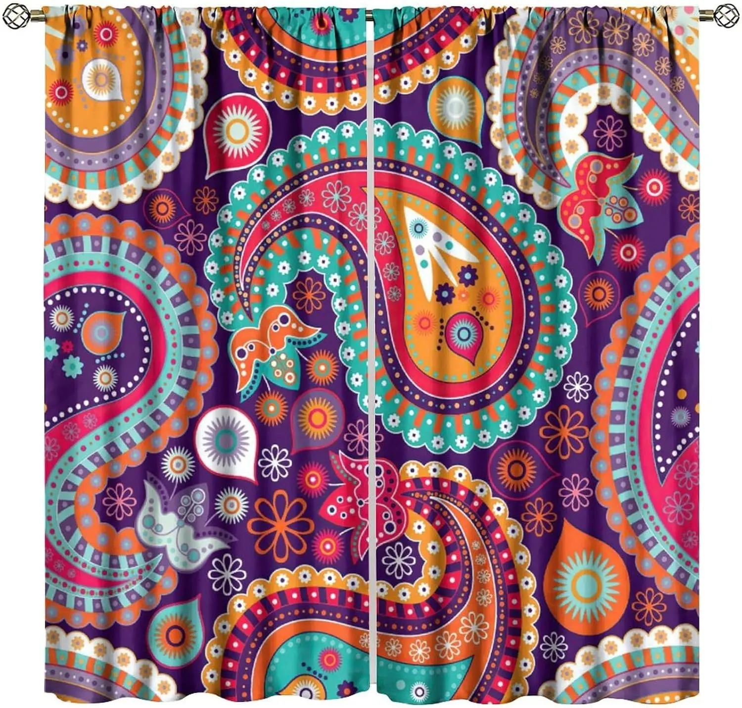 Boho Bohemian Mandala Curtains Set Polyester Window Drapes Moroccan Paisley Tropical Tribal Pattern Home Decor Living Room Bedro