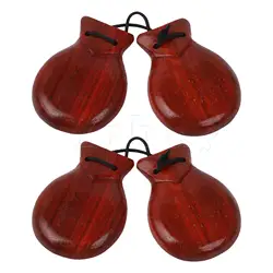 Yibuy 4 x Mahogany Castanets Clappers for Beginner Practice Music Lovers Red