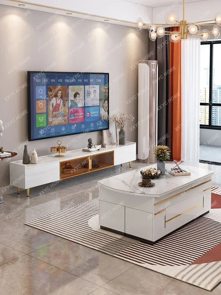 JJLuxury Electric Multifunctional Circular Stone Lifting Coffee Table With Dual Use And Lightweight Design
