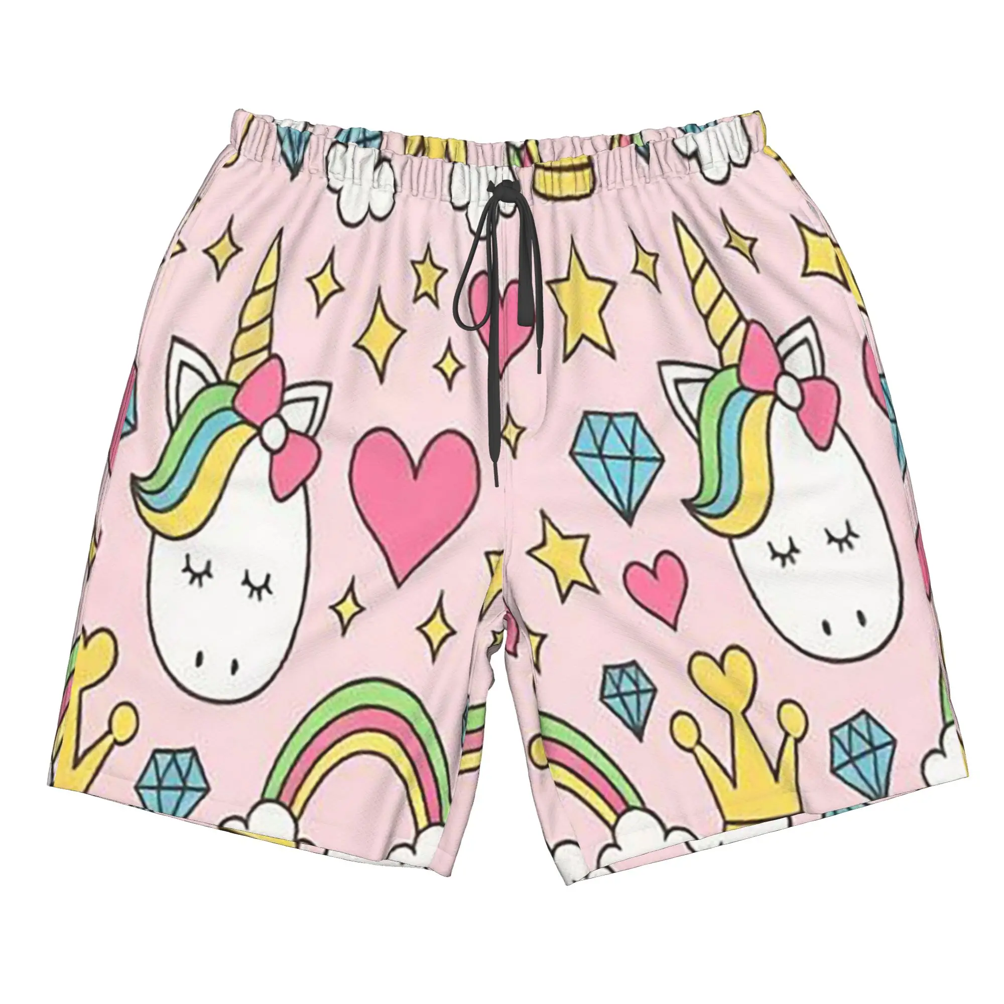 Adorable Unicorn And Rainbow Pattern Trunks Beach Board Shorts Casual Quick Dry Swim Summer Men Pants