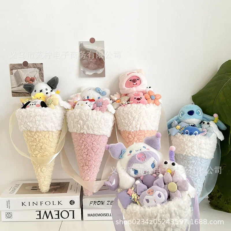 

Hello Kitty Anime Kawaii MINISO Valentine Day Lovely Doll Flowers Cute Cinnamoroll Birthday Gift Bouquet Lovely Gifts for Girls