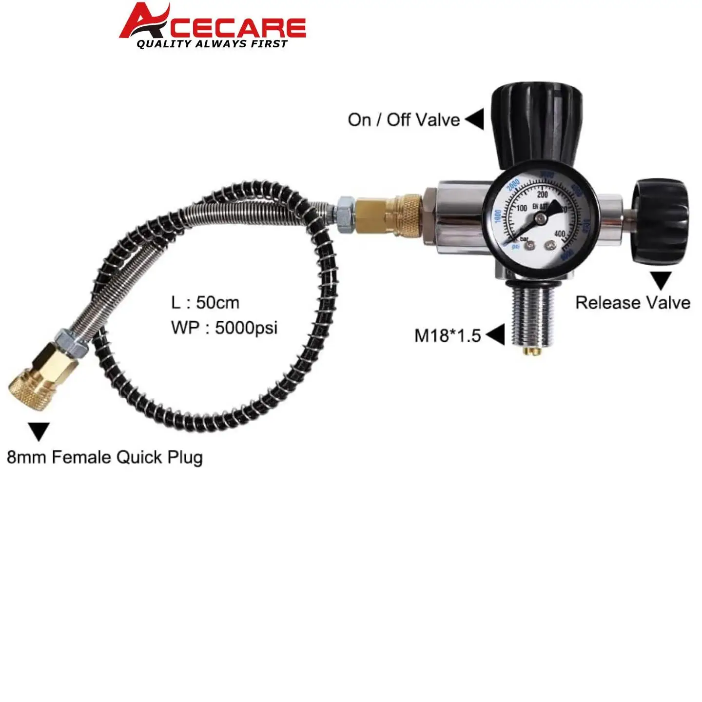 ACECARE-cilindro de fibra de carbono para tanque de buceo, 4500PSI, 300bar, 6,8 l, HPA, válvula reguladora de carga, M18 x 1,5