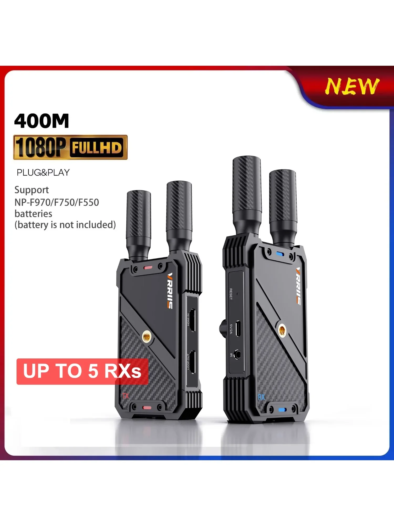 Bezprzewodowy przedłużacz HDMI Dual WiFi 400m, nadajnik i odbiornik wideo, obsługa baterii, do kościoła, na wesele, do kamery, transmisja na żywo do telewizora — zdjęcie produktu 7