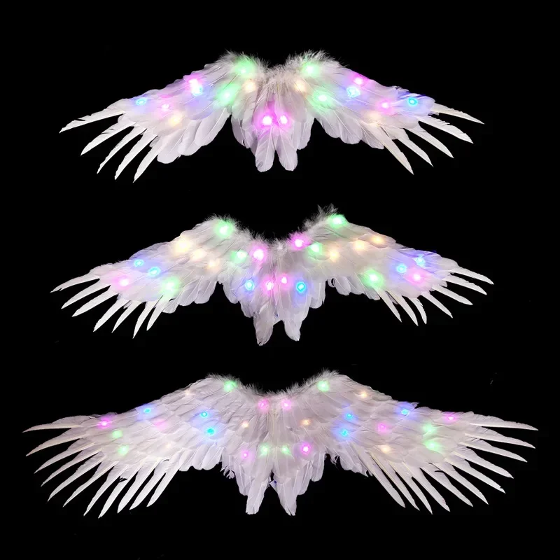 Women Girl LED Glow Light Up Angel Feather Wing Birthday Party Gift Cosplay Halo Props Wedding Wall Costumes Halloween Christmas