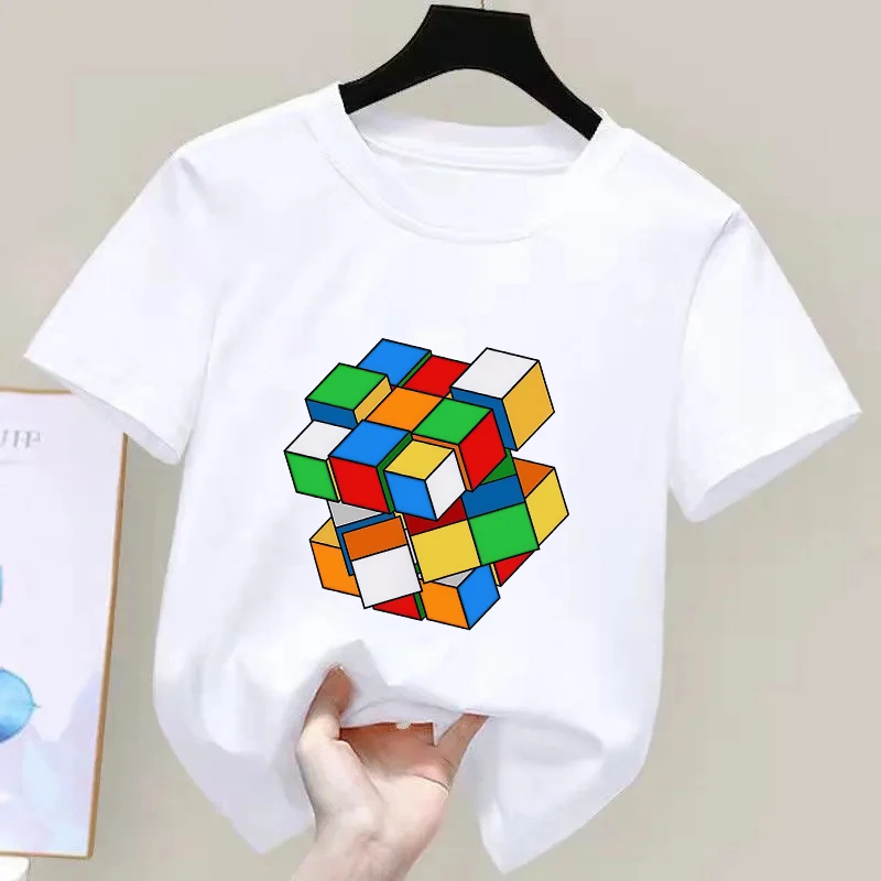 T-Shirt For Boys Funny Magic Block Graphic Print Kids Tshirt Summer Casual Boy Clothes Cute Toddler T Shirt Birthday Gift Tops