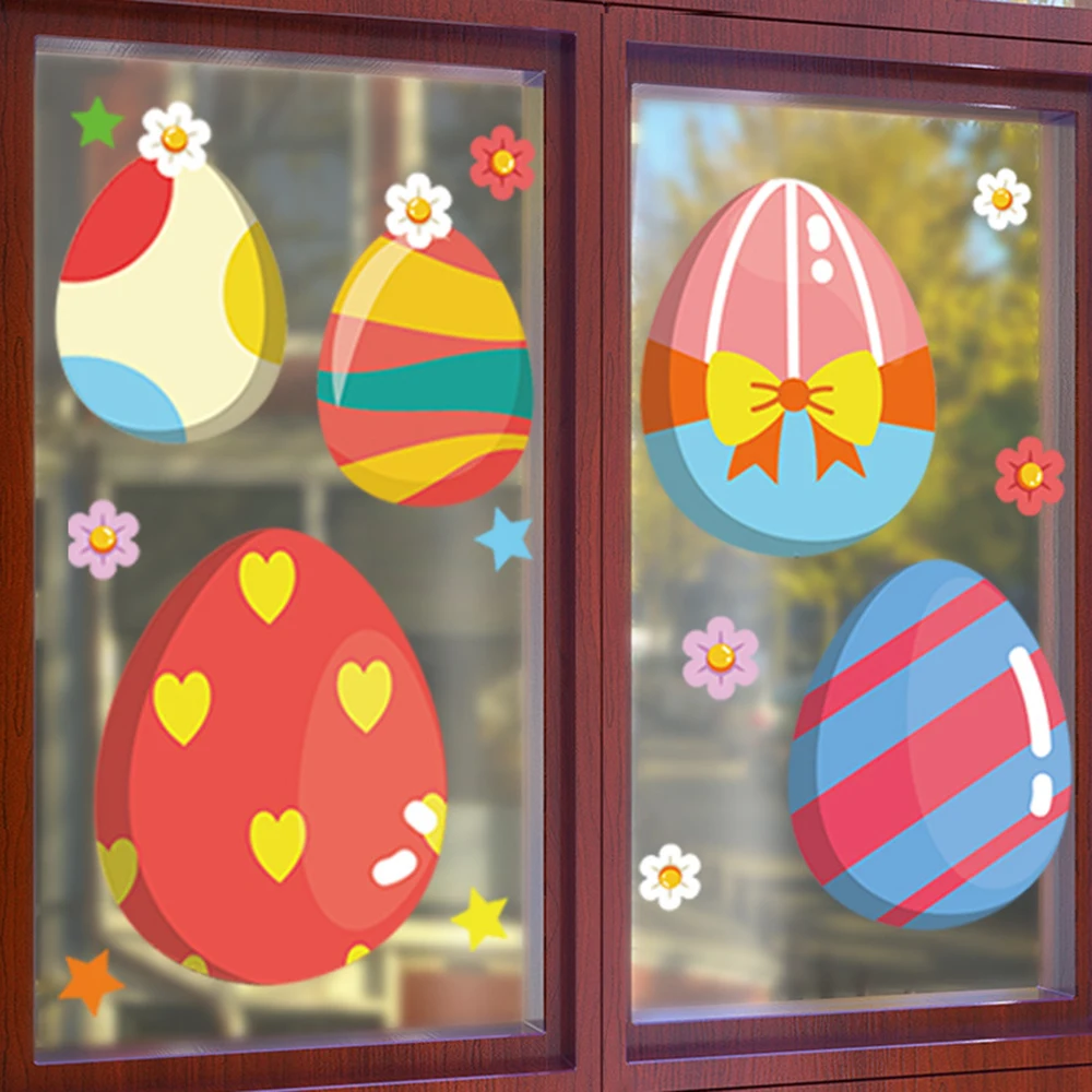 1 Sheet Easter Glass Window Decoration Stickers aster Eggs Flower Star Stickers Spring Easter Party Decor Supplies Kids Gifts