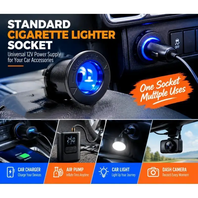 Car Cigarette Lighter Socket 12V-24V Waterproof Plug Power Outlet Adapter for Marine Boat Motorcycle Truck RV ATV with Wire