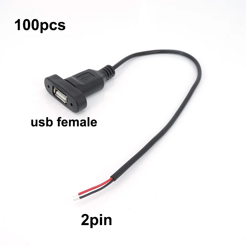 

100pcs 2pin diy USB 2.0 Female Plug port power Socket cable mount panel Connector Welding repair Wire Port Charging lead