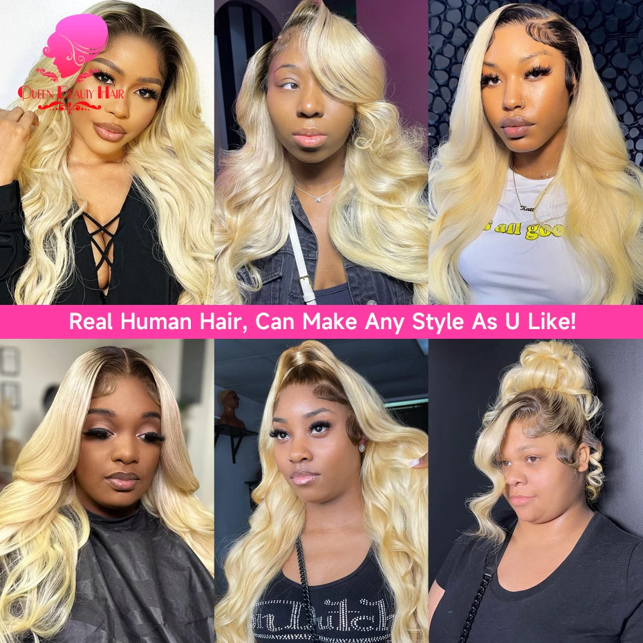 13x6 Full Lace Frontal Perücke aus Echthaar, 1B 613 Ombre Blonde Perücke mit dunklen Ansätzen, peruanische Body Wave Lace Front Echthaarperücken für Frauen – Detail 19
