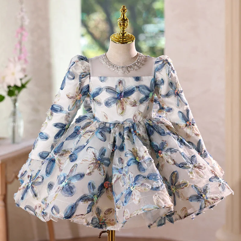 Girls Light Luxury Host Piano Performance Princess Ball Gown Chidren Fashion Birthday Party Dress y1717
