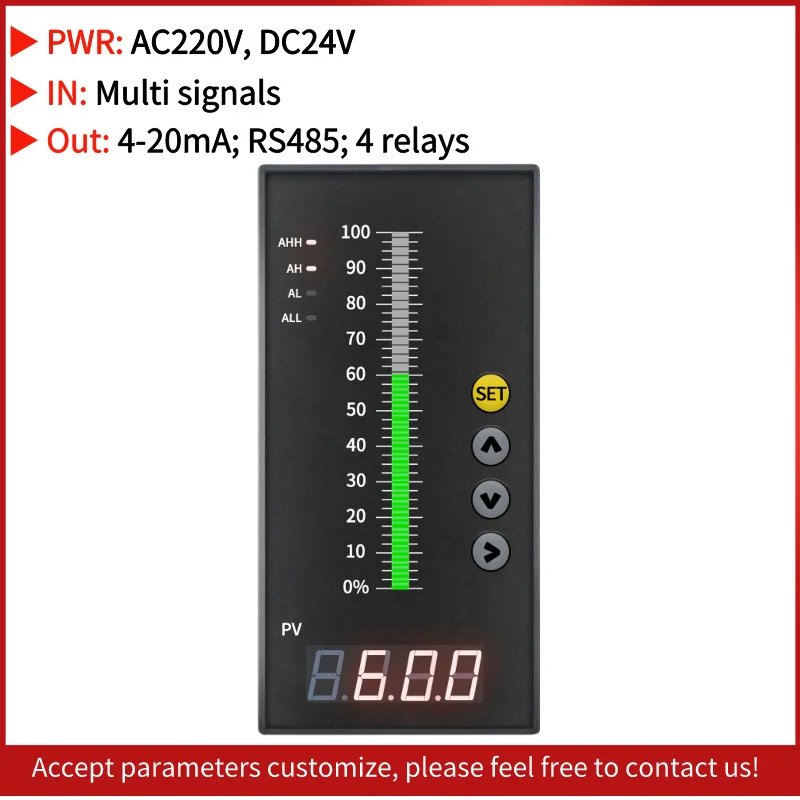 Tank Water Level Controller 4 Relays 4-20mA RS485 Output AC220V DC24V Power Automatic Digital Display Liquid Level Indicator