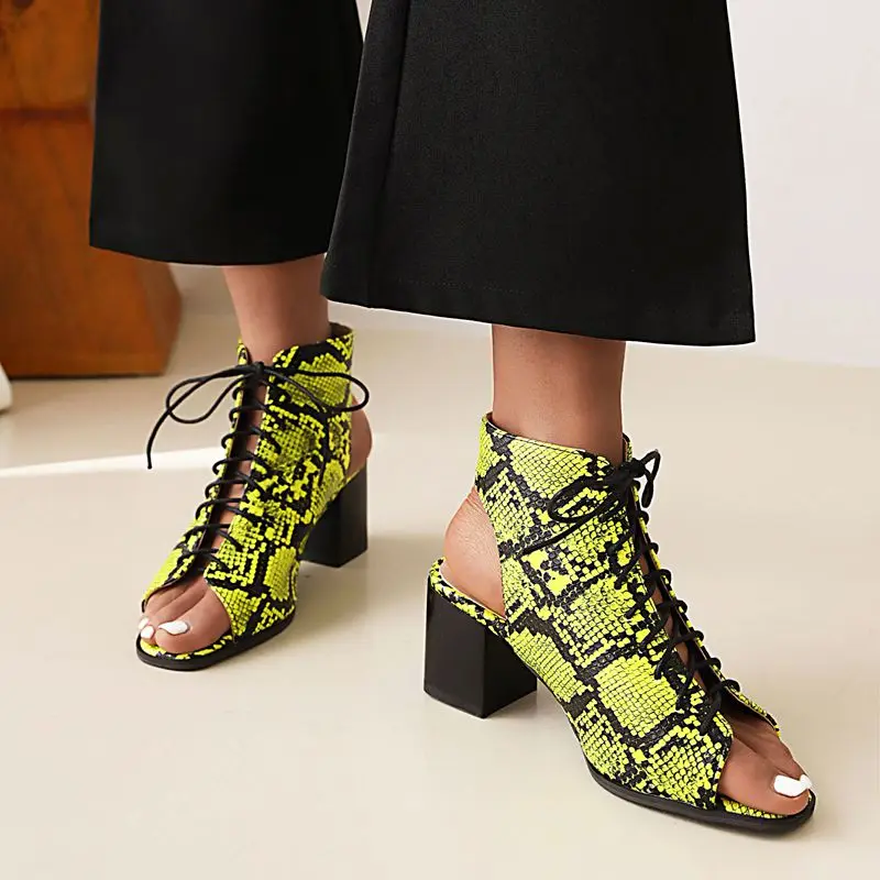 Girseaby  Innovative Ladies Peep Toe Sandals 6.5cm Block Heel Lace Up Color Mix Extended Sizes 41 42 43 Trend Dating Footwear