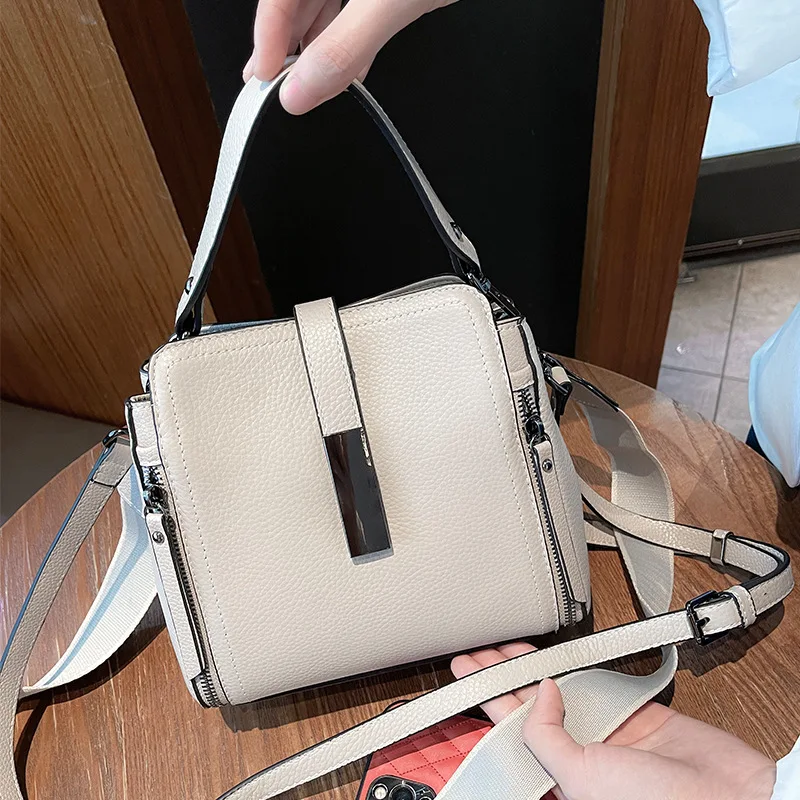 

Real Cow Leather 2024 Fashion Women's Handbag High Quality Versatile Shoulder Bag Ladies' Commuting Crossbody Small Bucket Bags