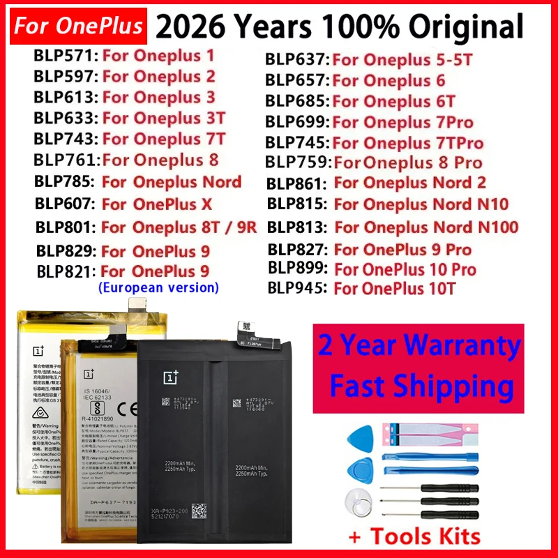 BLP861 Original Replacement Battery For OnePlus 1+ Nord N10 N100 X 1 2 3 3T 5 5T 6 6T 7T 7 8 8T 9 9R 10 10T Plus Pro Batteries